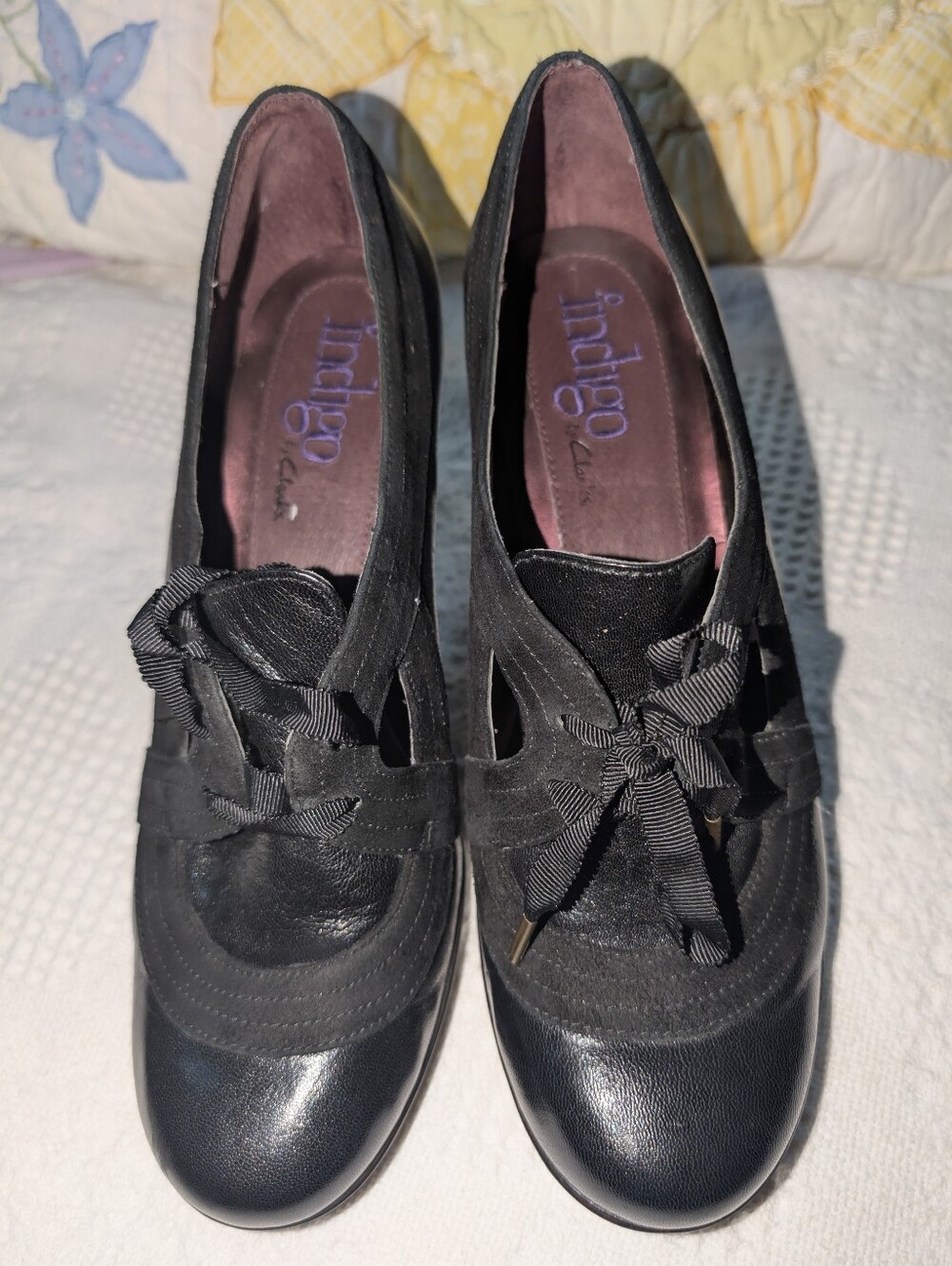 Indigo by Clarks Lea Jungle Java Lace Up Black Leather Pumps
